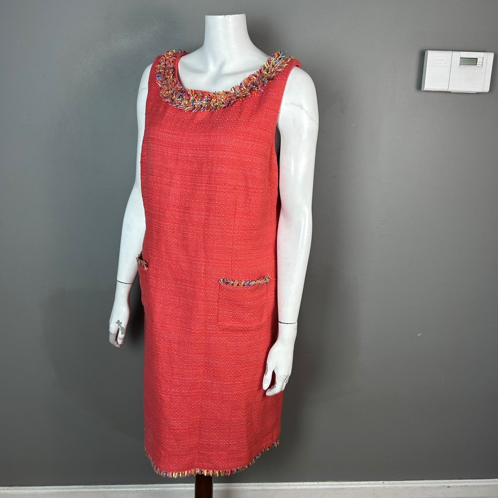 Talbots Tweed Sheath Dress Womens size 16 Cotton Colorful Fringe Sleeveless
